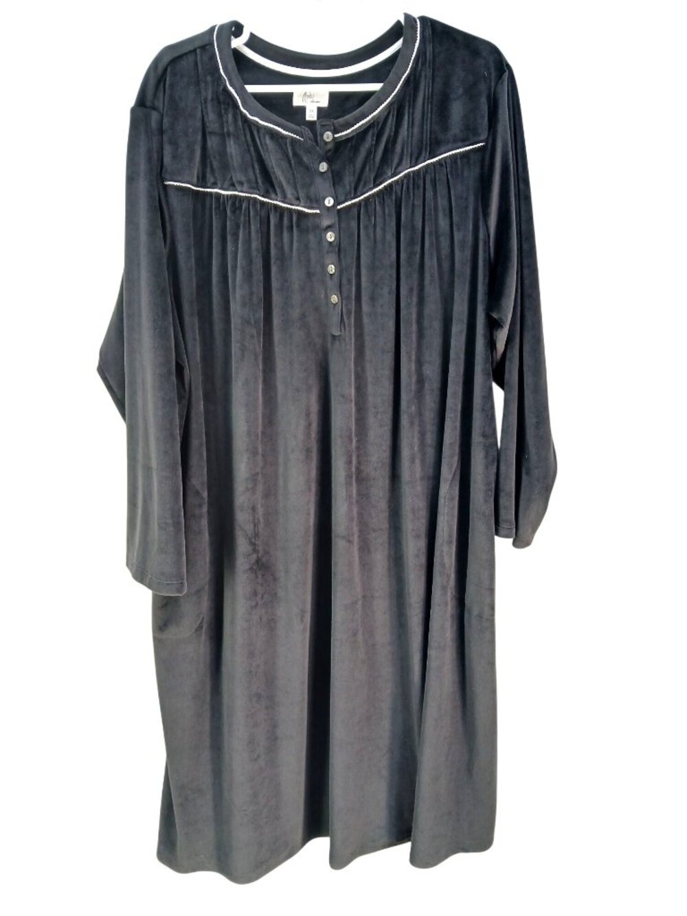 Aria Collection Womens 3X Black Velour Nightgown Button Front Knit Recycled Eco - Picture 2 of 13